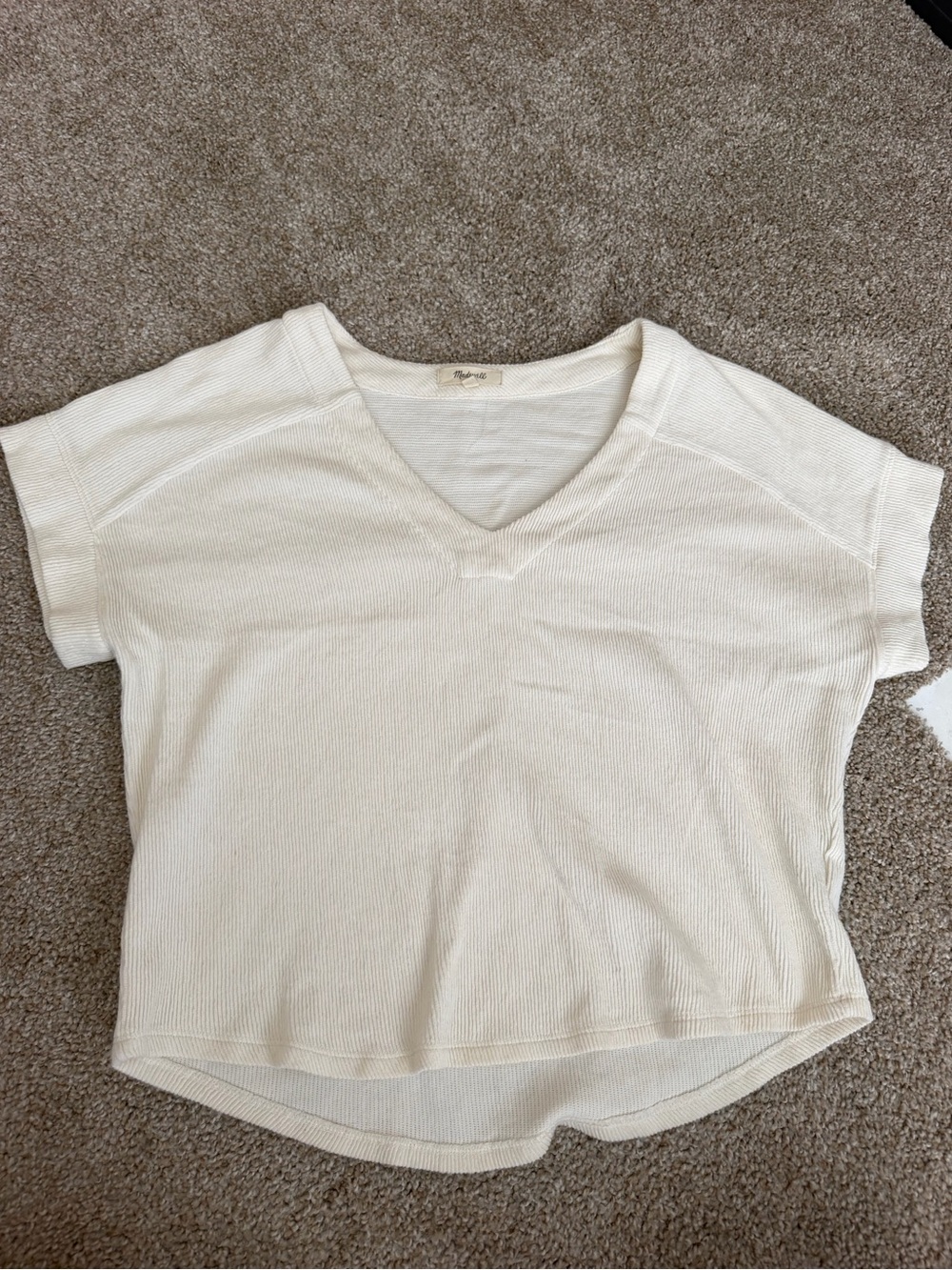 Madewell Cream Ribbed V-Neck Short Sleeve Tee